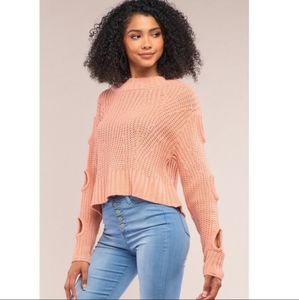 UNIQ Cable Knit Cutout Detail Sleeve Sweater